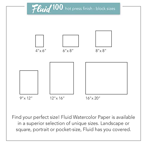 Fluid 100 Watercolor Paper Block, 6 x 8 inches, 15 Sheets, 140 lb (300 GSM) 100% Cotton Hot Press Pad for Artist Painting and Wet Media - size: 6 x 8
