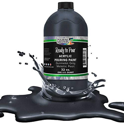 Pouring Masters Gunmetal Gray Metallic Pearl Ready to Pour Acrylic Pouring Paint - Premium 32-Ounce Pre-Mixed Fluid Acrylic Paint - Fluid Art Supplies for Canvas, Wood, Paper, Tile & Rocks | Ready to Pour, Premium Pre-Mixed Fluid Acrylic Paint - Fluid Art