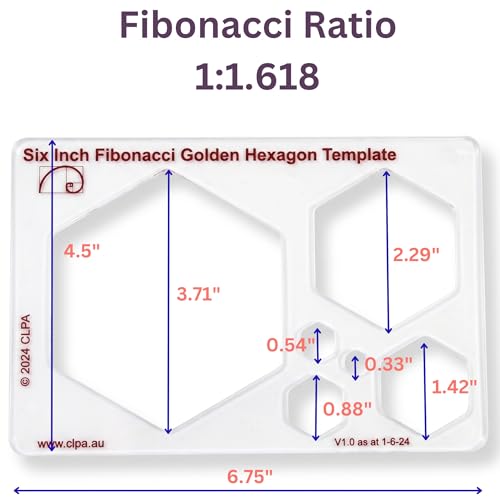 Fibonacci 6" Hexagon Drawing Template, Golden Ratio Stencil - style: 6" Hexagon