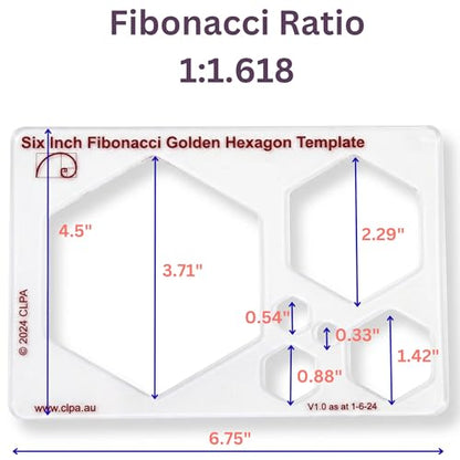 Fibonacci 6" Hexagon Drawing Template, Golden Ratio Stencil - style: 6" Hexagon