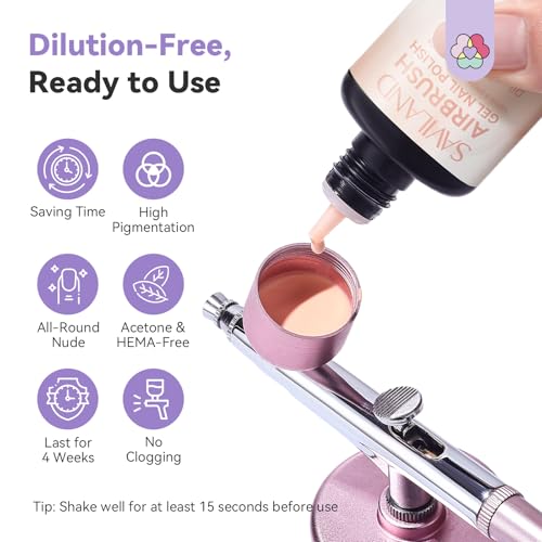 SAVILAND Airbrush Gel Nail Polish Dilution Free: Light Nude Airbrush Paint for Nails Hema ＆ Acetone Free Non Toxic No Clogging for Creating Ombre Nails Aura Nails Design Salon 20 ml - color: Light Nude