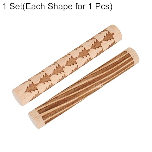 HARFINGTON 2pcs Wood Clay Roller 4" Pine Tree Wood Grain Pattern Rolling Pins Wood Rollers Pottery Tools Wood Grain Texture Rollers for Clay Baking Dough Playdough DIY - style: Pine Tree + Wood Grain