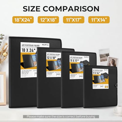 Nicpro 11"x17" Art Portfolio, 30 Pockets Display 60 Pages Art Portfolio Folder with Clear Plastic Sleeves, Artwork Storage Presentation Book for Artists, Painting Carrier Case - size: 11"x17"