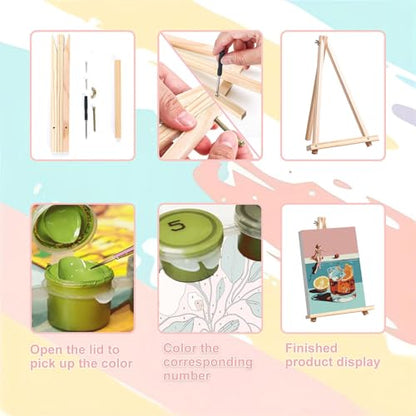 4 Pcs Cocktail Paint by Numbers for Adults with Frame Canvas - Wooden Easel - color: BKH2389+BKH2390+BKH2391+BKH2392