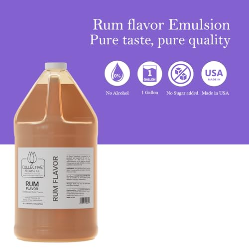 Collective Aromas Co. Caribbean Rum Flavoring Emulsion for Baking, Desserts & Beverages, Concentrated Heat-Stable Rum Flavor, Rich Bakery Style Aroma for Cake, Cookies, Frostings, 1 Gallon (128 fl oz) - size: Caribbean Rum - 1 Gallon (128 fl oz)
