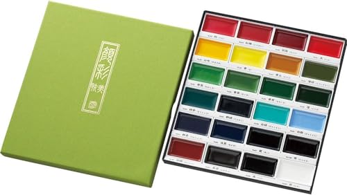 Kuretake Gansai Tambi Watercolor Paint Set, 24 Colors, Made in Japan | 24 vivid opaque colors, non-granulating pigment, large pans, palette & color chart, Professional Use, Artist Grade - style: Set of 24 colors
