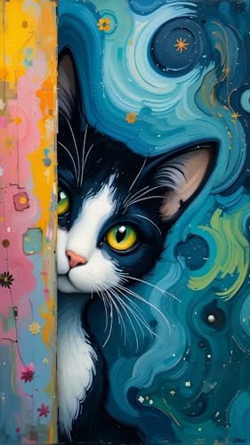 ARTGOTO Large Paint by Numbers for Adults Tuxedo Cat | 15.7x27.5inch/40x70cm Paint by Number Kit on Canvas, Cute Black and White Cat Acrylic Painting Set with Brushes, No Frame - color: PBN044