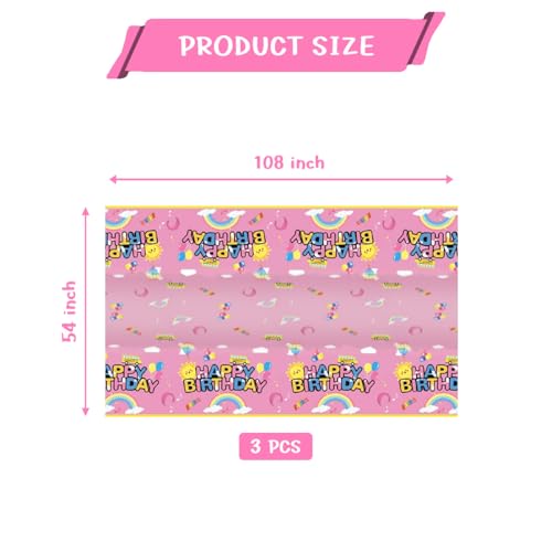 3Pcs Cartoon Girls English Teacher Tablecloth|54inch x 108inch|Pink English Teacher Birthday Party Supplies