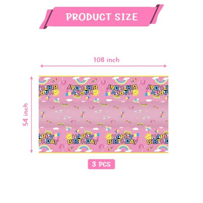 3Pcs Cartoon Girls English Teacher Tablecloth|54inch x 108inch|Pink English Teacher Birthday Party Supplies