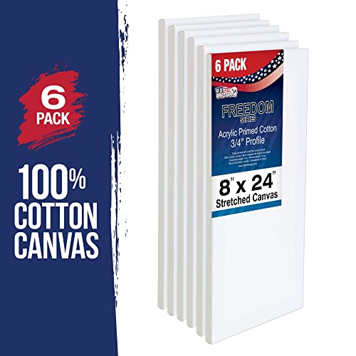 U.S. Art Supply 8 x 24 inch Stretched Canvas for Painting, 12oz Triple Primed, 6-Pack - Professional Artist Quality White Blank 3/4" Profile, 100% Cotton, Heavy-Weight Gesso - Acrylic Pouring, Oil - size: 8" x 24"