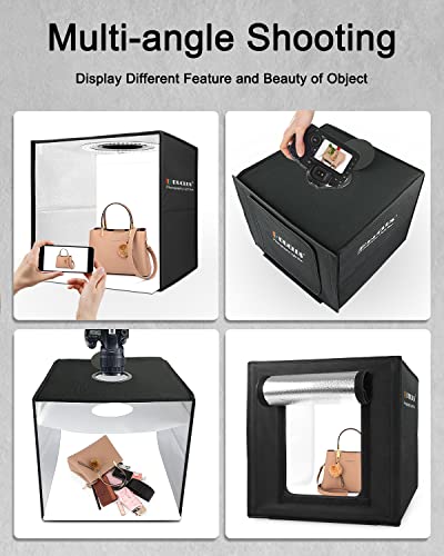 Light Box Photography, 16x16 Inch Photo Light Box with 160 Dimmable LED Lights (CRI 97+), 6 PVC & 2 Paper Backdrops, Portable Studio Box for Product Photography: Jewelry, Food, Shoes - size: 16*16 inch