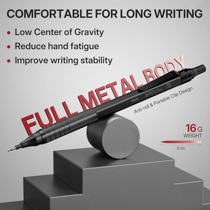 WUO Mechanical Pencil Set, 5 Pack Drafting Pencils 0.3/0.5/0.7/0.9/2.0mm | Mechanical drawing pencils, 312 lead refills, erasers/sharpeners for drafting, technical drawing, sketching, writing & art - color: Black, size: 0.3/0.5/0.7/0.9/2.0