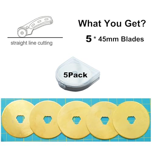 45mm Rotary Cutter Blades 5-Pack Titanium Replacement Blades Fits Fiskars, OLFA,Martelli,Dremel,Truecut,DAFA for Quilting Scrapbooking Sewing Arts & Crafts Sharp and Durable Cutter Blade - color: Titanium Plating (45mm 5pcs)