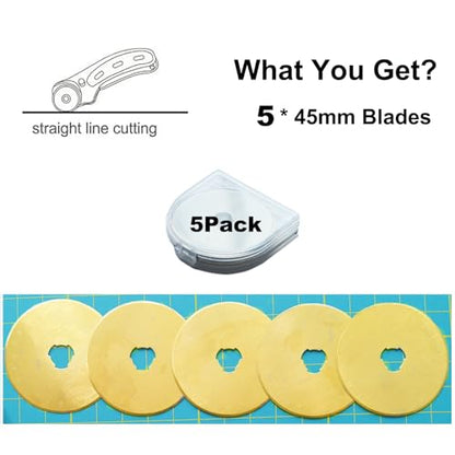 45mm Rotary Cutter Blades 5-Pack Titanium Replacement Blades Fits Fiskars, OLFA,Martelli,Dremel,Truecut,DAFA for Quilting Scrapbooking Sewing Arts & Crafts Sharp and Durable Cutter Blade - color: Titanium Plating (45mm 5pcs)