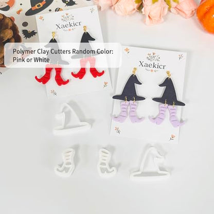 Xaekicr Halloween Witch Hat and Boots Polymer Clay Cutters – 2pcs Clay Earring Cutters for Halloween Jewelry Making – Clay Tools for Polymer Clay Molds - color: L color