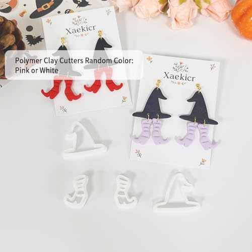 Xaekicr Halloween Witch Hat and Boots Polymer Clay Cutters – 2pcs Clay Earring Cutters for Halloween Jewelry Making – Clay Tools for Polymer Clay Molds - color: L color