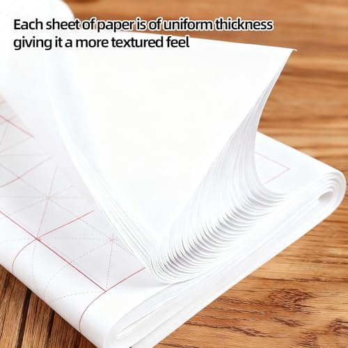 Corciosy Chinese Calligraphy Xuan Paper, 13 x 25.2In, 50 Sheets/Pack | Rice Paper with Grids, For Students, Beginners Practice, Includes Drawing Felt Mat Grey, 7.5cm/Grid - size: 7.5cm