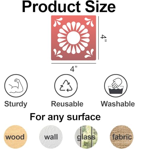 Talavera Stencil Mexican Stencils for Painting 4"x4" | Tile Stencil Folk Art Stencils for Painting on Furniture Wall Stairs Fabric DIY Crafts Decor - style: Tile 25P/4IN