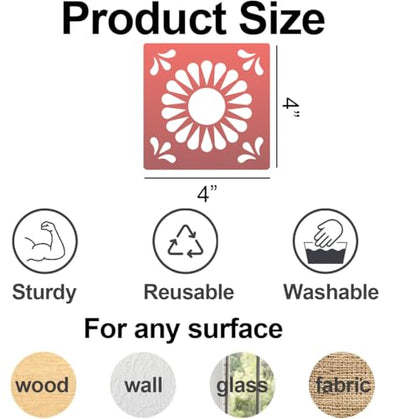 Talavera Stencil Mexican Stencils for Painting 4"x4" | Tile Stencil Folk Art Stencils for Painting on Furniture Wall Stairs Fabric DIY Crafts Decor - style: Tile 25P/4IN