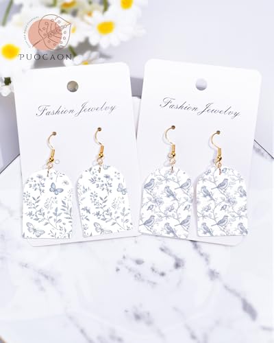 Puocaon Blue Flower Transfer Paper - White Blue Floral Transfer Sheets for Polymer Clay Earrings Jewley Making - color: blue white