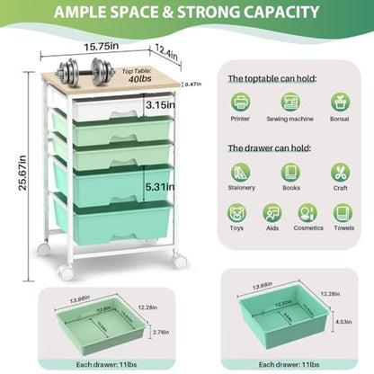 Goovilla Rolling Cart with 5 Drawers for Craft, Art, Dorm, Office, Green - size: Green