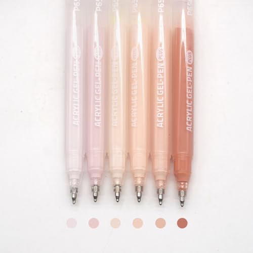 Acrylic Gel Pens for Coloring, 6 Pack 1.0mm Fine Point Gel Pen Set | Quick Drying, Smooth Writing, Skin Color Marker Pens for Drawing, Journaling Art, Black Paper, Book, Large Capacity - color: Skin Color