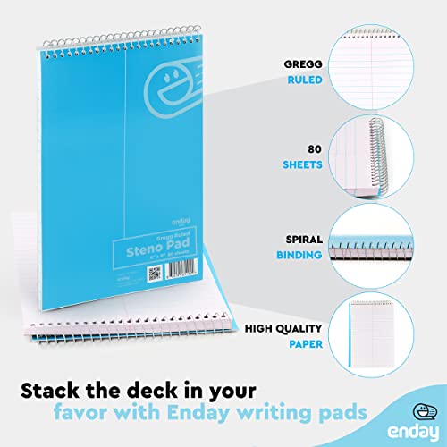 Enday Steno Pads Spiral 6 x 9 inches, Gregg Rule White Paper, 80 Sheets Steno Notebook for writing in Pink, Purple, Green, Blue, Red, Grey, Color May Vary (3 Pack) - size: 3