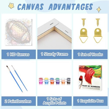 XTCIXAL Paint by Numbers Kit for Kids with Frame, Football, 8X8 inch - color: 03-Football