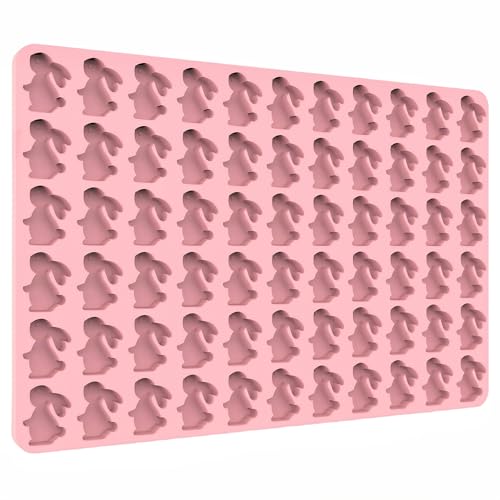 Bunny Silicone Molds for Candy Gummy Chocolate, Easter Molds, Rabbit Silicone Mold with Scraper (bunny) - color: Pink