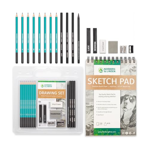 Drawing Set - Sketching and Charcoal Pencils - 100 Page Drawing Pad, Kneaded Eraser. Art Kit and Supplies for Kids, Teens and Adults, Sketch Set
