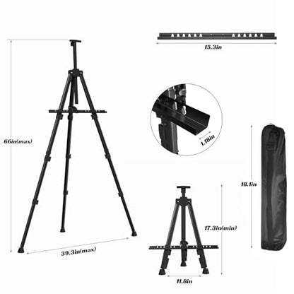 Easels for Painting Canvas, Aredy 66" Art Easel for Drawing, Portable Painting Easel Stand, Metal Table Top Easel (2 Pack) - style: 2 Pack