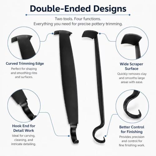 2 Pack Pottery Trimming Tools, Black Clay Trim Tool for Wheel Throwing | Ceramic Sculpting, Clay Carving, Shaping, Smoothing, Pottery Foot Ring Trimming