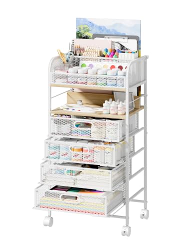 Homsorout Rolling Art Cart with 4 Drawers, Maple - color: White