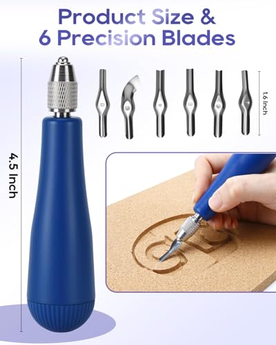 UCEC Blue 6-Blade Linocut Carving Kit for Block Printing & Stamp Making | Linoleum Cutter Kit for Printmaking & Arts Crafts, 6 Universal Blades, for Beginners, Adults & Artists, Blue Carving Tools - color: 1pc Linoleum Knife(blue)