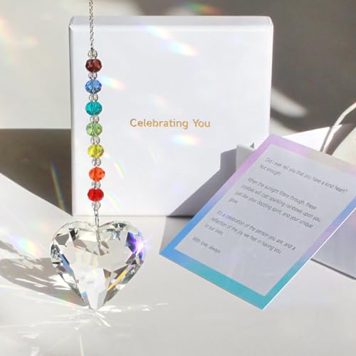 Celebrating You Rainbow Maker, Birthday Gifts for Women, Friendship Gifts | Matching Gift Card, Gift Box & Bag | Crystal Heart Suncatcher | Brighten Every Day with Rainbows - color: Rainbow