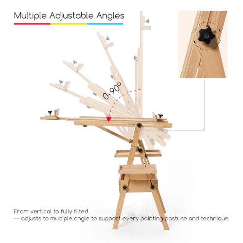 MEEDEN Painting Easel with Storage and Tray: H-Frame Beech Wood Art Easel | Easel Stand for Adults, Artists, Students, Beginners - Adjustable 50"-80" H, Holds Canvas Up to 47 Inches - color: Natural