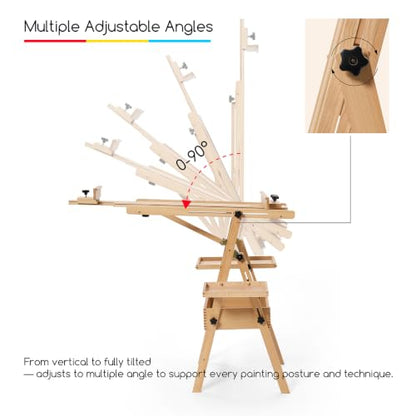 MEEDEN Painting Easel with Storage and Tray: H-Frame Beech Wood Art Easel | Easel Stand for Adults, Artists, Students, Beginners - Adjustable 50"-80" H, Holds Canvas Up to 47 Inches - color: Natural
