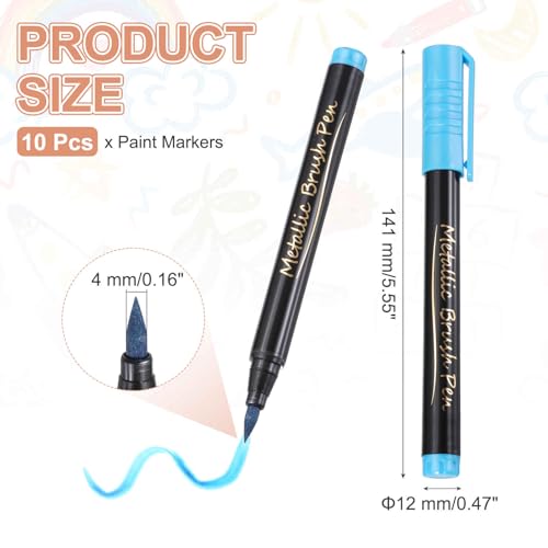 MECCANIXITY 10 Pcs Metallic Marker Pens Metallic Paint Brush Markers Medium Tips Mark Pens for Scrapbooking Glass Rock Painting Cards Photo Albums Ceramics DIY Artwork(Blue) - color: Blue