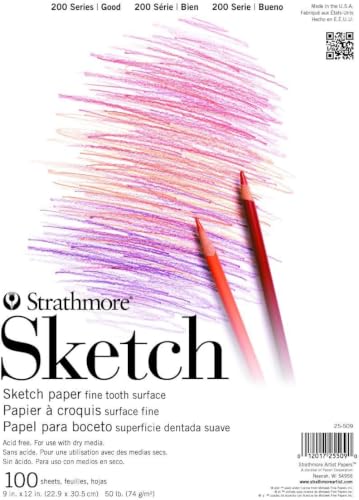 Strathmore 200 Series Sketch Pad, 9x12 inch, 100 Sheets, Tape Bound - Artist Sketchbook for Drawing, Illustration, Art Class Students (Pack of 12) - size: 9x12 (Pack of 12)