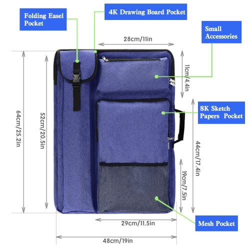 TreochtFUN Art Bags for Supplies Portfolio Case 19 X 25.5 in Artist Folder - color: Navy Blue