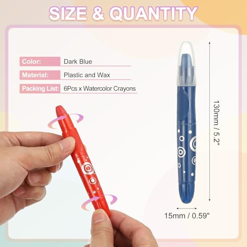 PATIKIL Watercolor Gel Crayon, 6Pcs Washable Twist Crayons for Coloring, Drawing, Painting, Dark Blue (5.2x0.59) - color: Dark Blue