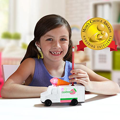 Amazeko Electric Pencil Sharpener with Ice Cream Lights and Music for Kids. Great for Back to School, Birthdays, and Holidays (Strawberry)