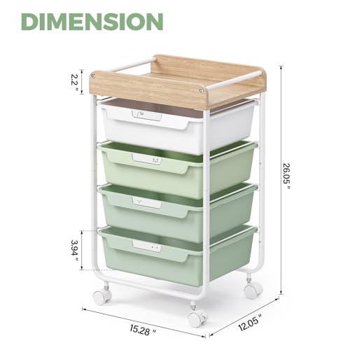 APEXCHASER Utility Cart with 4 Drawers, Art Cart for Teacher Kid, Green - color: Green, size: 4-Drawers