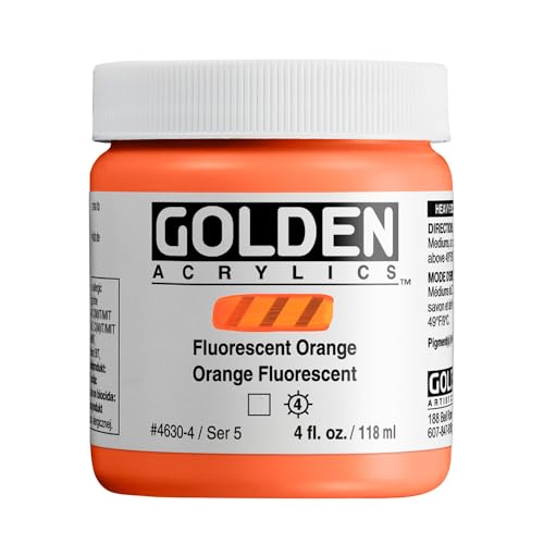 GOLDEN Heavy Body Acrylics, Fluorescent Orange, 4 fl. oz. Jar, Professional Acrylic Paint, Transparent