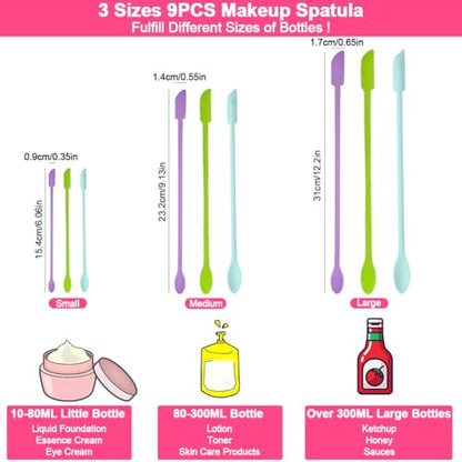 9 Pieces Mini Silicone Spatula-Makeup Spatula-Small Silicone Spatula-Thin Spatula Set for Skinny Openings-Abnaok Tiny Scraper for Jar,Kitchen Bottles,Cosmetic