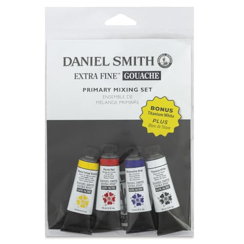 DANIEL SMITH Gouache Primary Mixing Set 15ml Tubes, 3 Tubes plus BONUS Tube of Titanium White