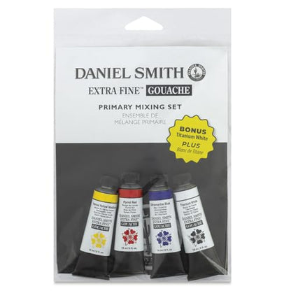 DANIEL SMITH Gouache Primary Mixing Set 15ml Tubes, 3 Tubes plus BONUS Tube of Titanium White