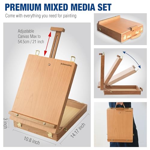 Mixed Media Art Set with Art Easel, Complete Art Supplies Kit | 55pc All-in-one Art Painting Kit, Tabletop Easel for Painting, Assorted Painting Supplies, Giftable Art Kit for Adults, Kids