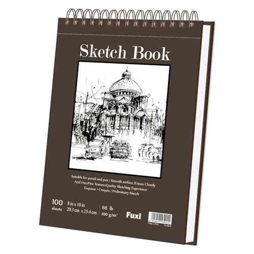 Fuxi 8x10 Sketchbook, Top Spiral-Bound Sketch Pads, 100-Sheets_68lb/100gsm | Art Sketch Books for Drawing, Acid-Free White Drawing Paper for Kids, Adults, Beginners, Students, Artists & Travelers - color: Brown, size: 10" x 8" (Pack of 1)