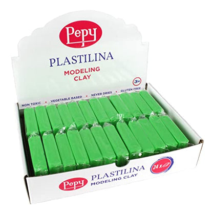 Pepy Plastilina Reusable and Non-Drying Modeling Clay; Set of 24 Bars, 1.4 Ounce Each, Perfect for Arts and Crafts Projects, Light Green - color: Light Green